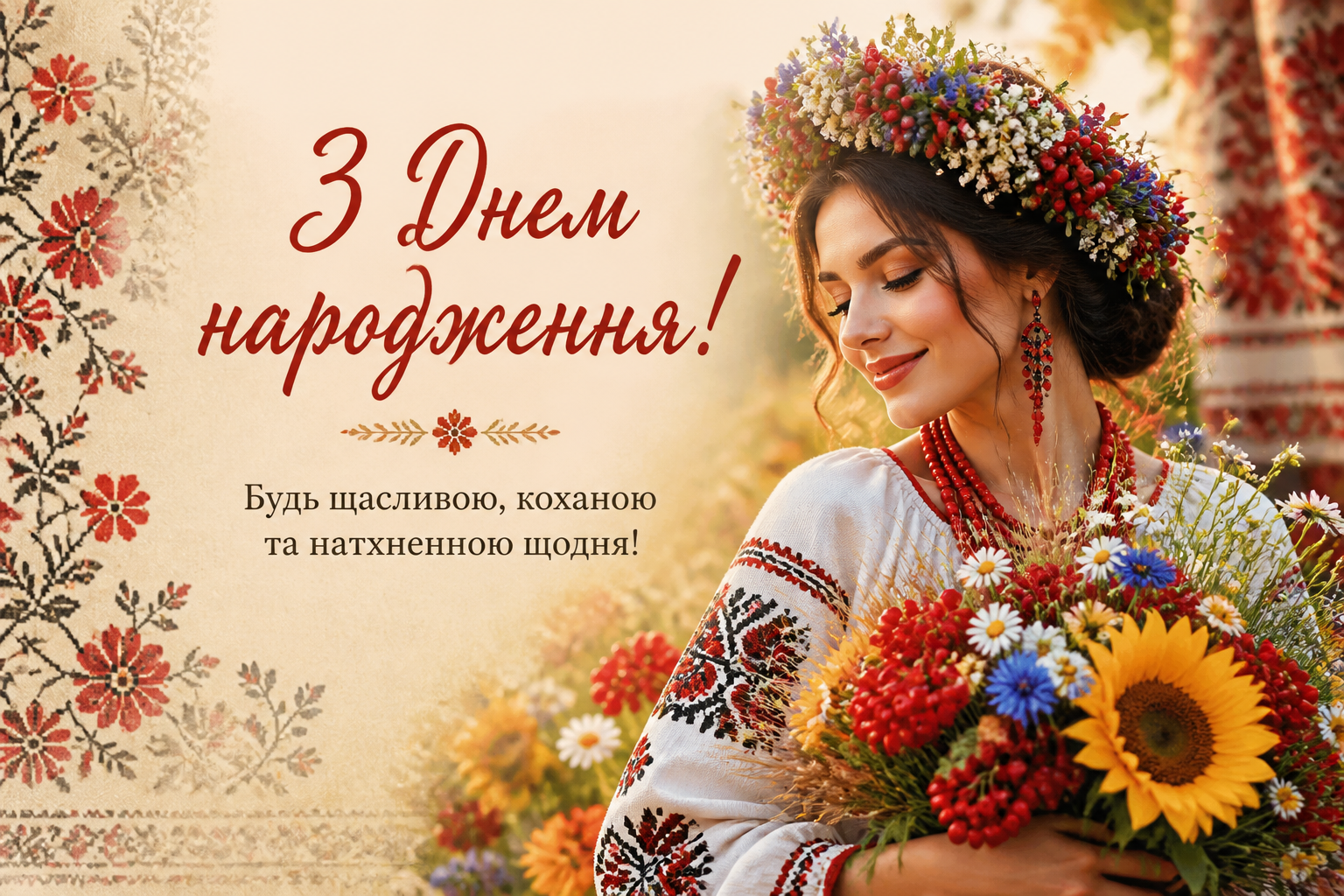 з днем народження жінці в українському стилі