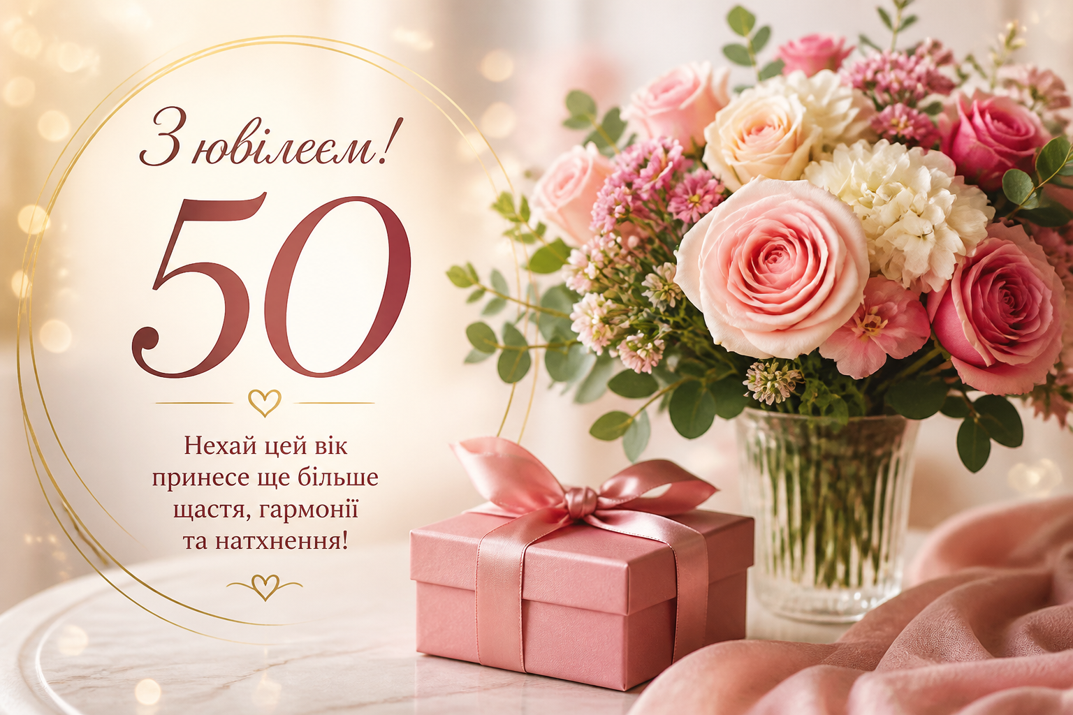 Короткі привітання з 50-річчям жінці